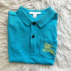 Y2K Boys Burberry EKD Logo Cotton Pique Polo Shirt Size 6Y 120cm